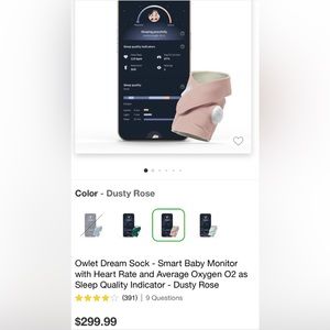 Owlet Dream Sock- new never opened dusty rose